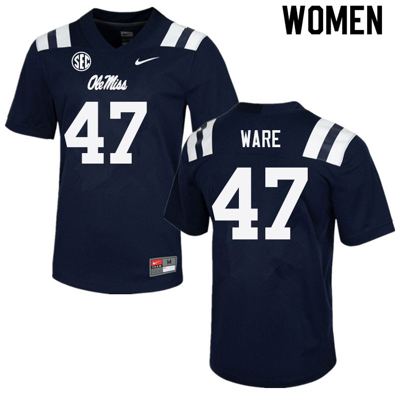 Women #47 Matt Ware Ole Miss Rebels College Football Jerseys Sale-Navy